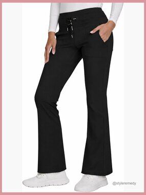 Polyester Spandex Blend Wide Leg Flare Scrub Pants